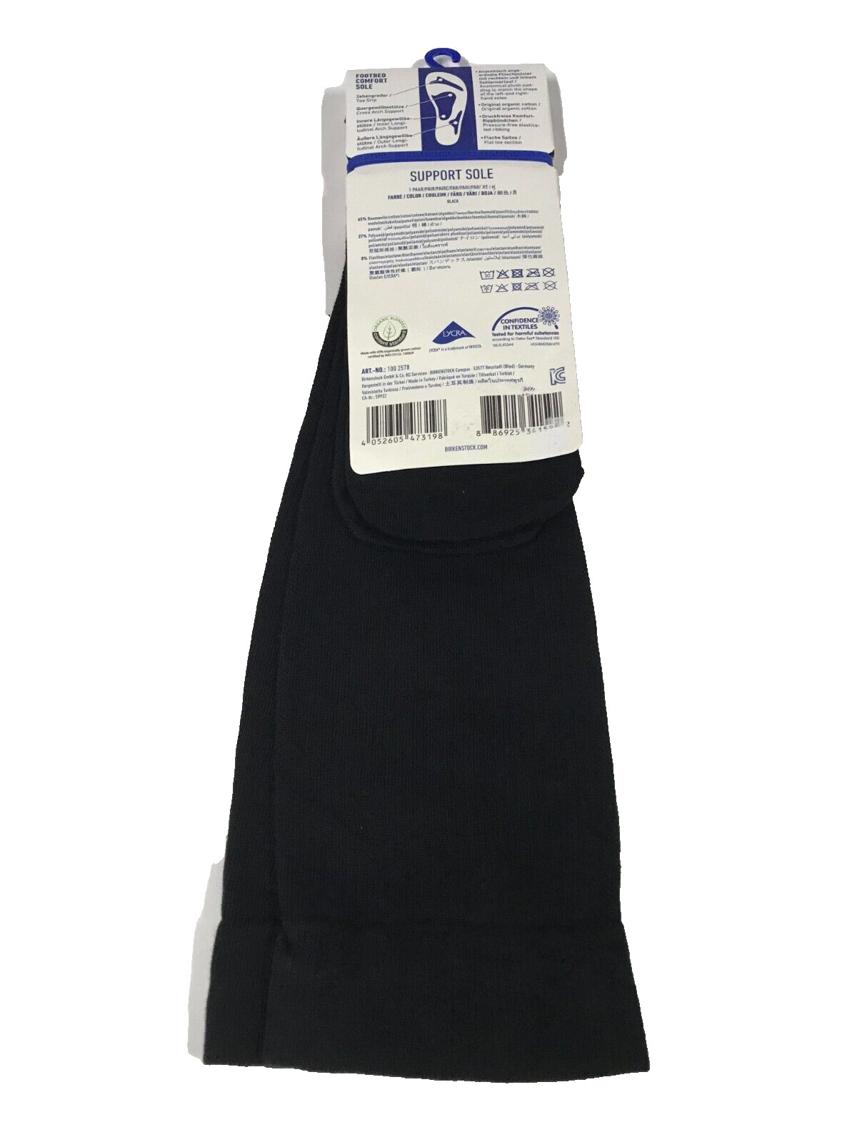 NEW Birkenstock Men's Footbed Comfort Sole Socks Size 12-14 - 1 Pair - Black