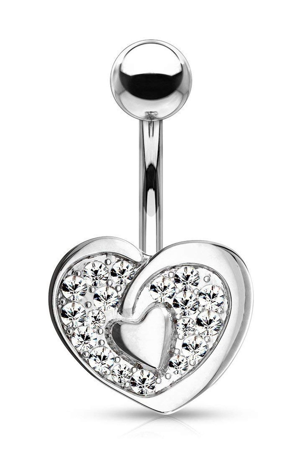 Forbidden Body Jewelry Surgical Steel Fancy Pave CZ Double Heart Belly Button...