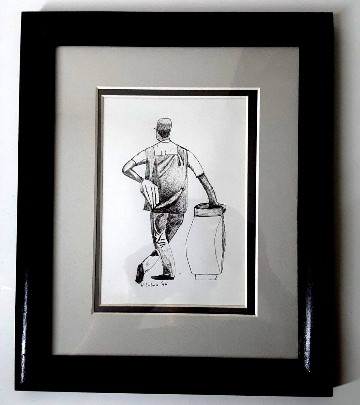 1994 H. Luban Golf Drawing in Frame Signed