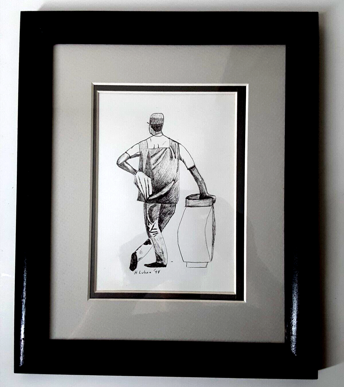 1994 H. Luban Golf Drawing in Frame Signed