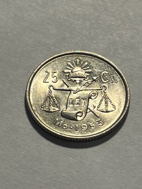 1953-Mo Mexico 25 Centavos/Billon/Luster/Unc++ #17942-2