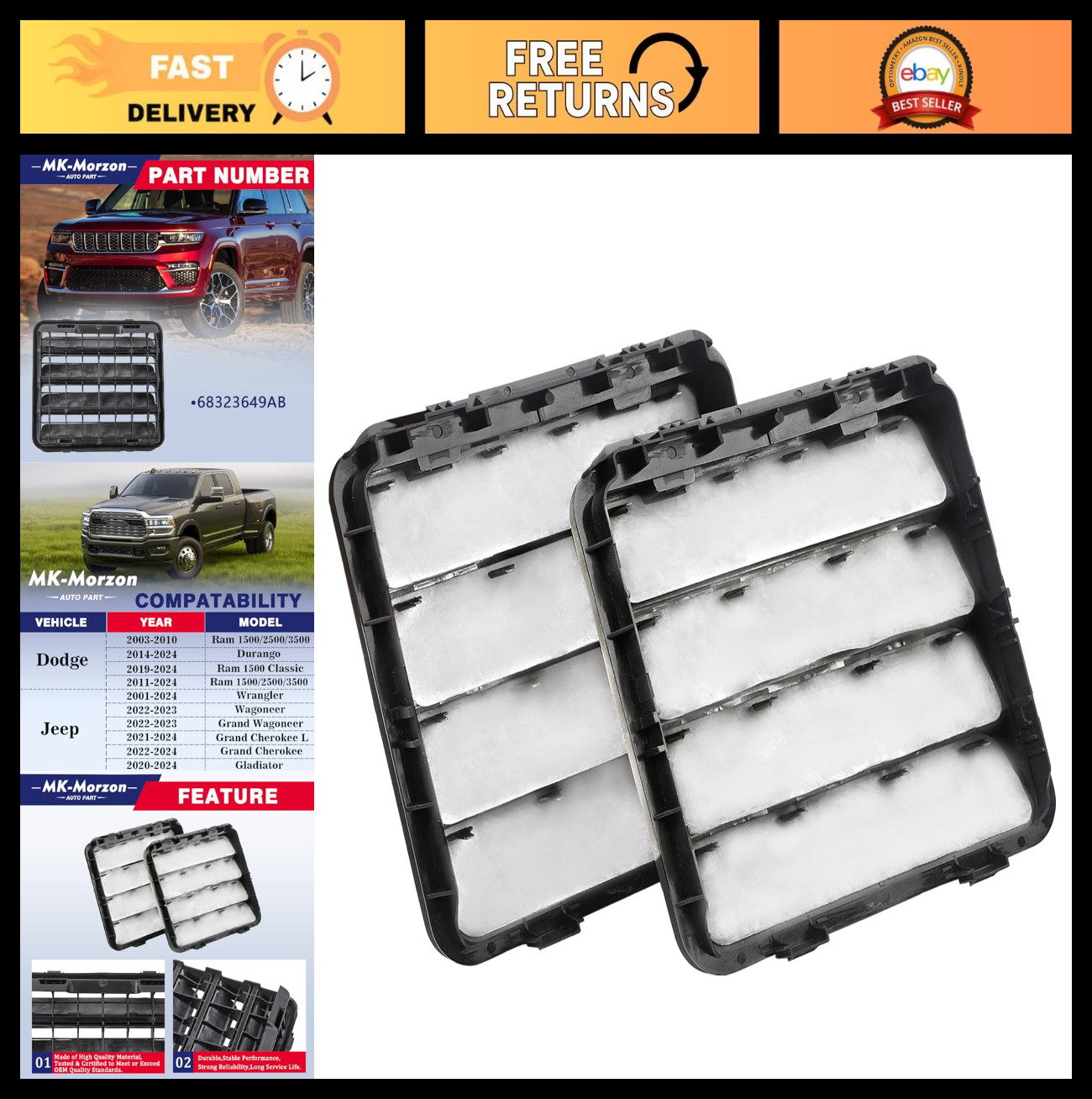 Cab Vents for Jeep Dodge Ram 1500 2500 3500 - Body Side Aperture Exhauster (2Pcs