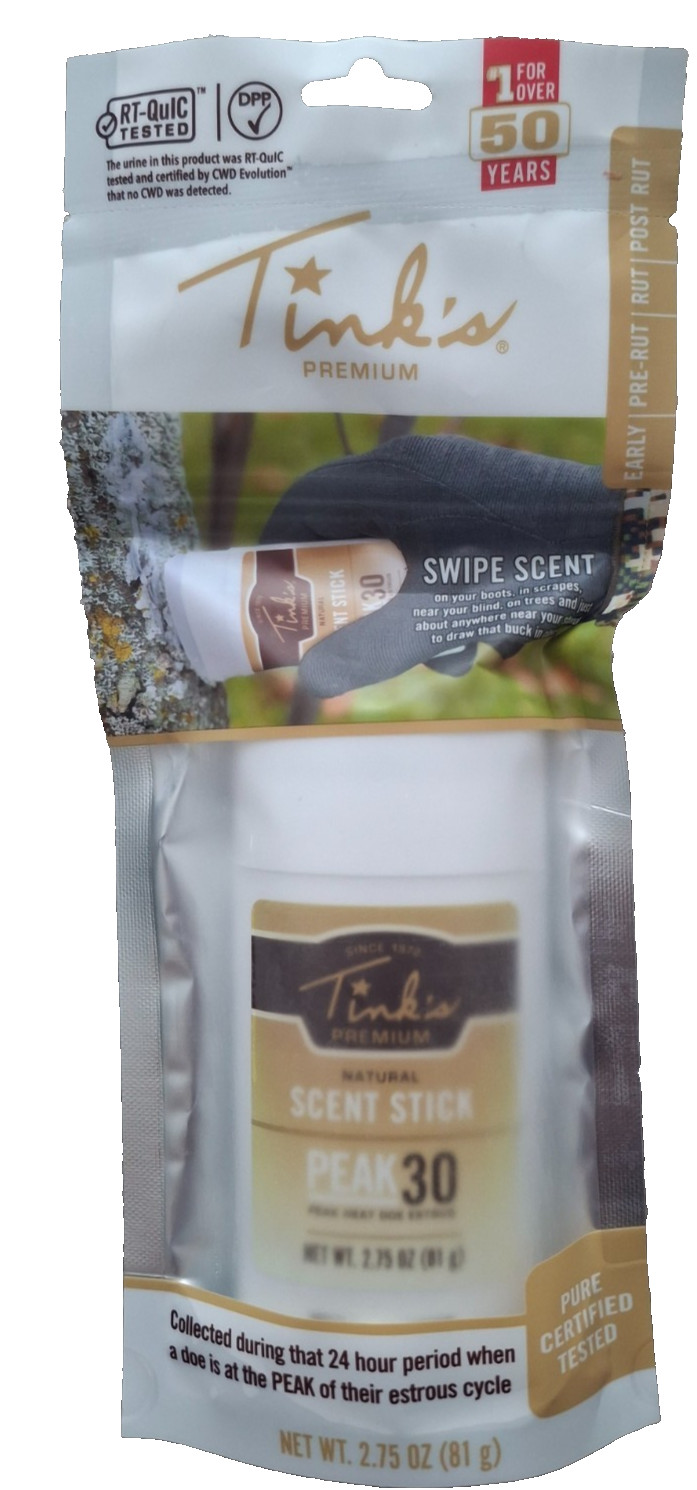 Tinks Premium Natural Scent Stick Peak 30 Swipe Scent 2.75 Oz Doe Heat Estrus