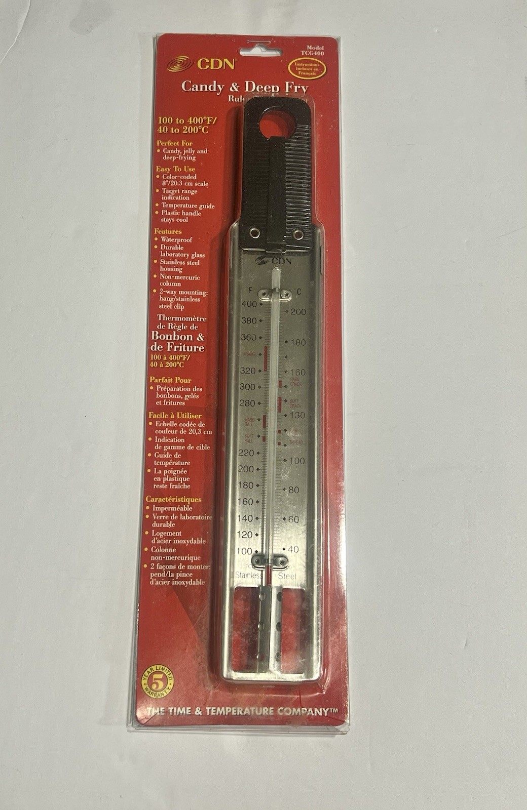 CDN Candy and Deep Fry Ruler Thermometer TCG400 Stainless Steel Dishwasher Safe