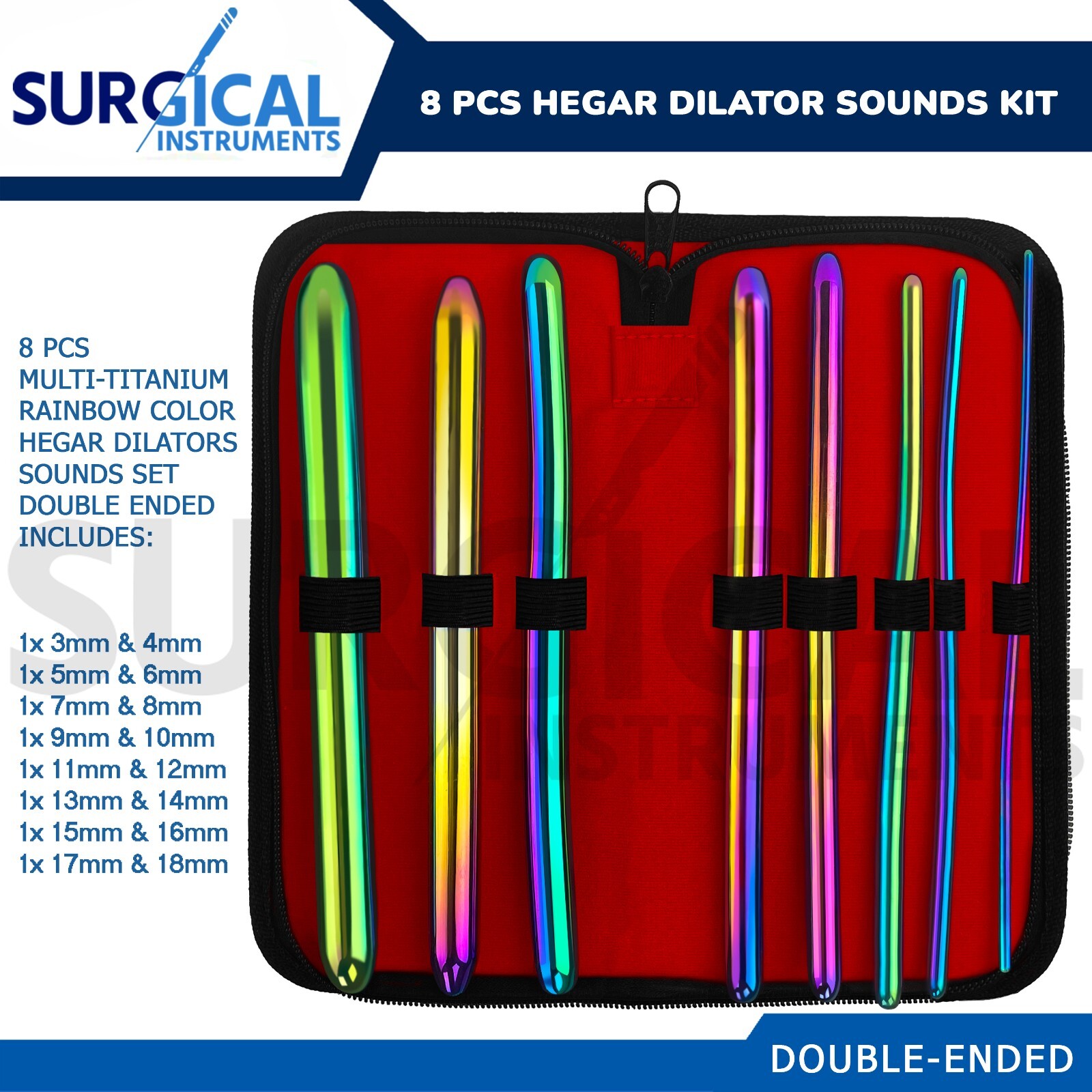8 Pcs Rainbow Hegar Dilator Sounds Kit Set Double Ended OB/Gynecology German Gr