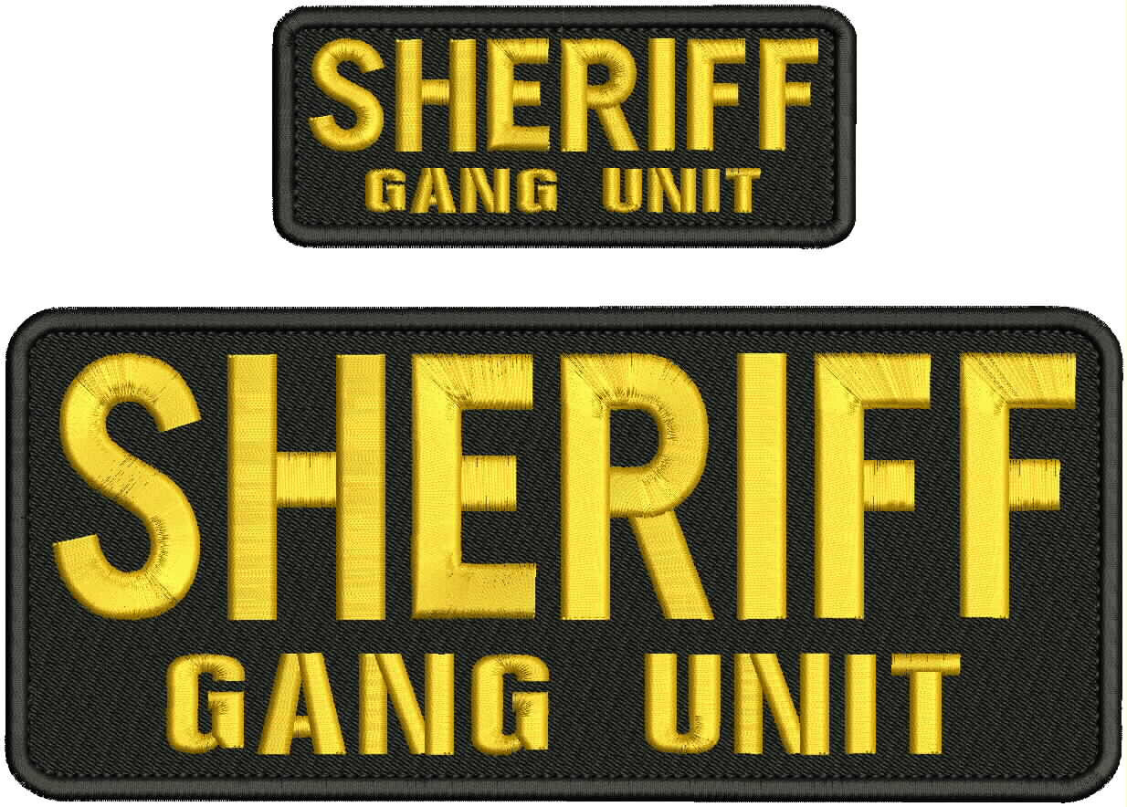 Sheriff Gang Unit Embroidery Patch 10x4 & 5x2 Velcr@ On Back Gold On Black
