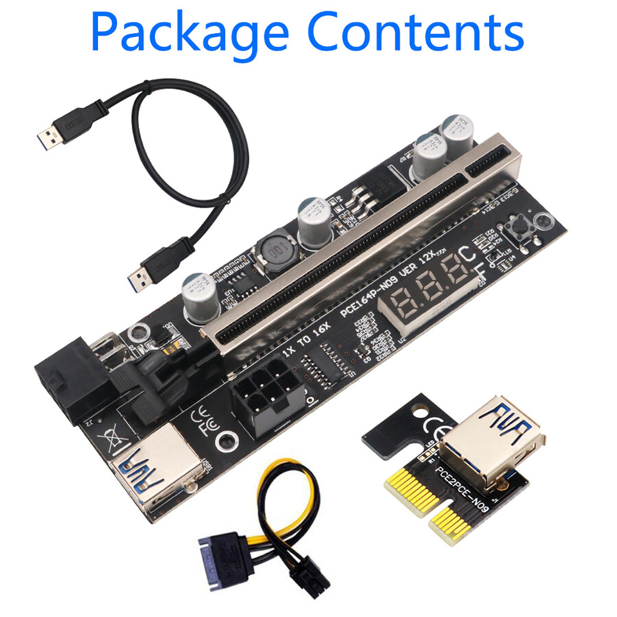 PCIE Riser 009S Plus Riser PCI-E PCI Express X1 to X16 Dual 6Pin for GPU Card