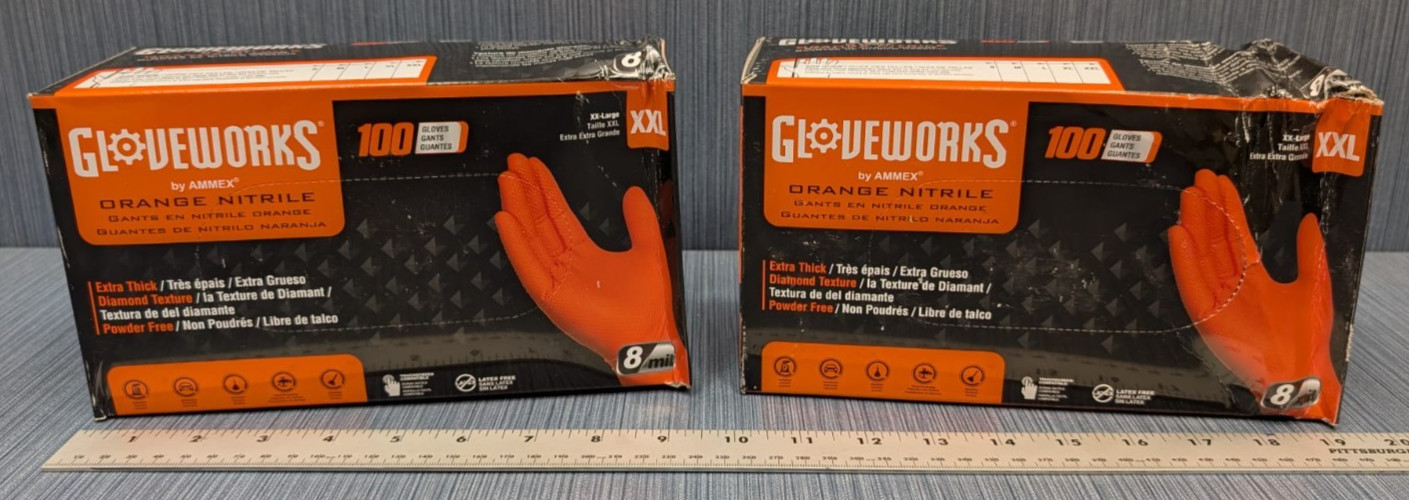 2 Pack x Gloveworks Orange Nitrile Extra Thick Gloves XX-Large 100 Per Pack 2