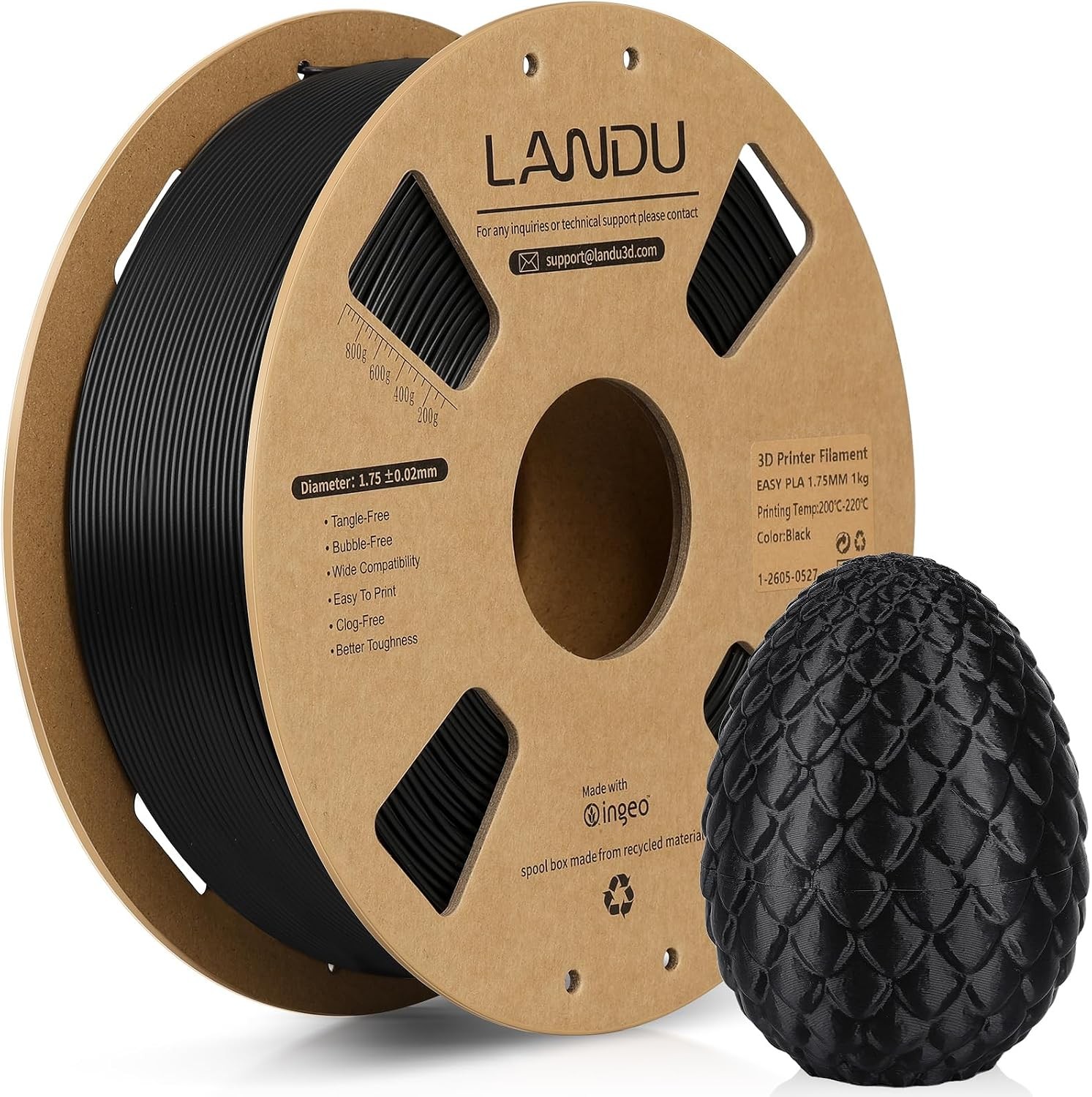 PLA Filament 1.75mm Black 1KG, 3D Printer Filament 1kg Cardboard