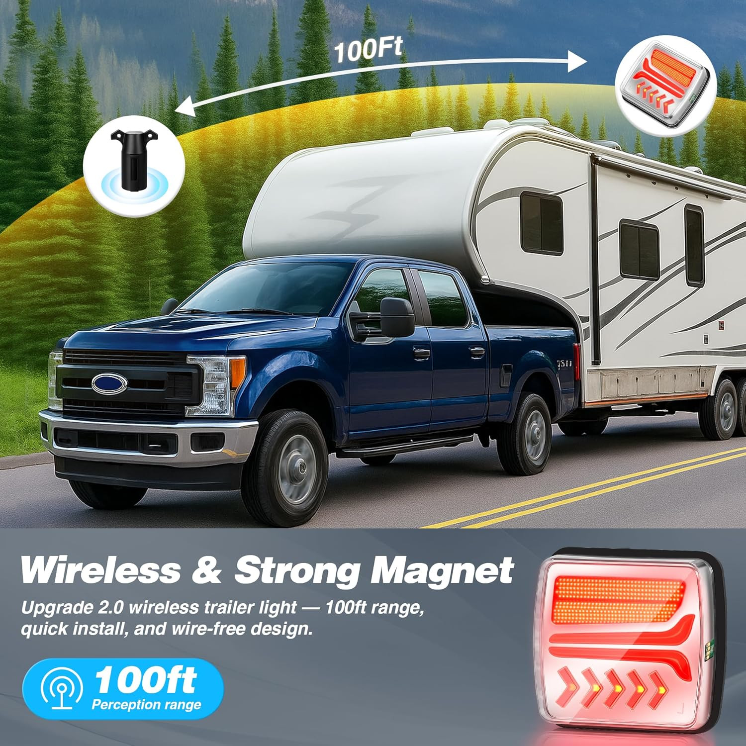 Wireless Trailer Lights Magnetic - Bluetooth LED Trailer Lights, High Brightness