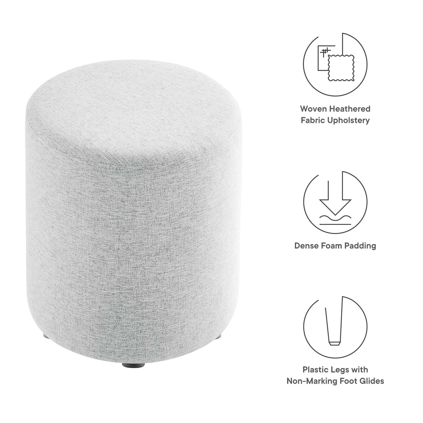 Modway 16" Round Woven Heathered Fabric Upholstered Ottoman