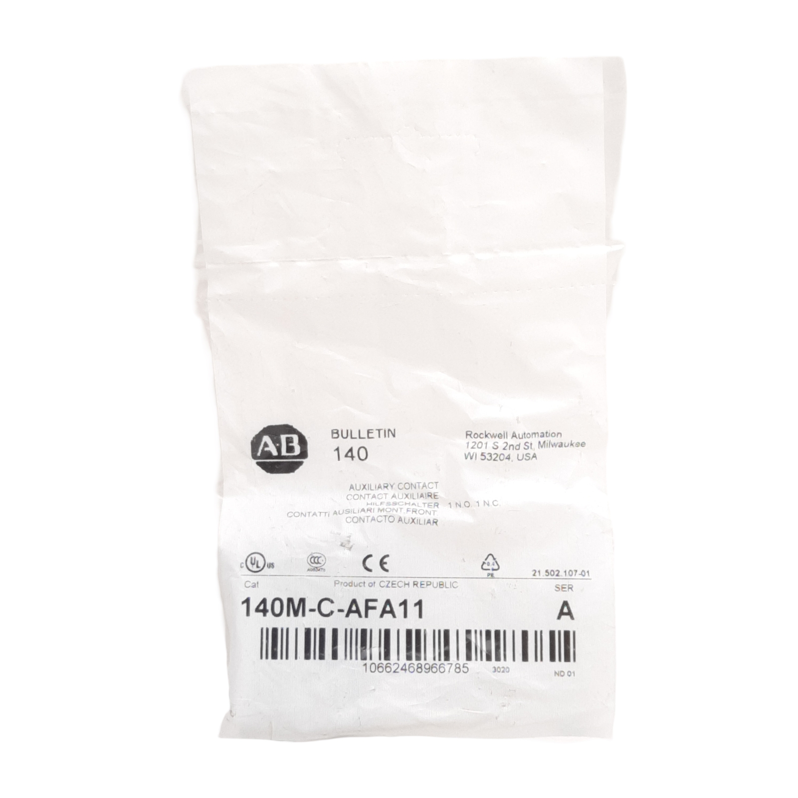 Allen Bradley 140M-C-AFA11 Auxiliary Contact, 2-Pole, 1NO 1NC, 5A 240VAC