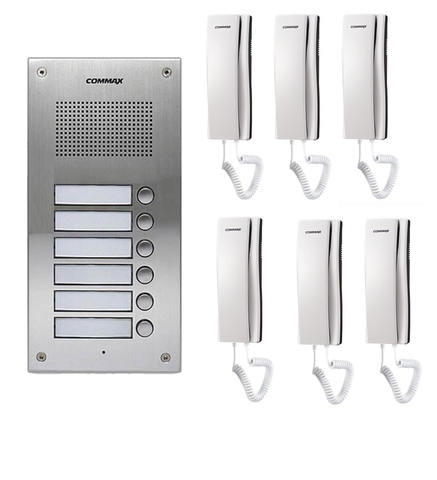 COMMAX Audio Intercom KIT. 1x 6 Buttons Panel, 6x Audio Phone, 1x Power Adapter