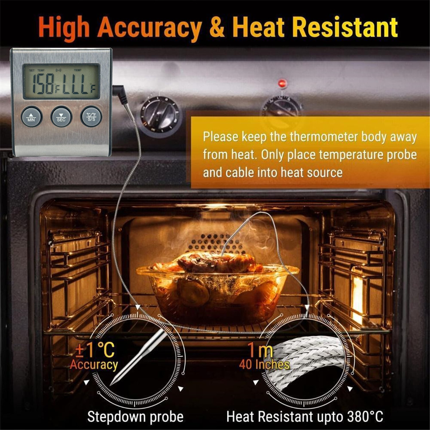 Remote Kitchen Digital Cooking Thermometer Probe Meat Food Temperature w/Timer
