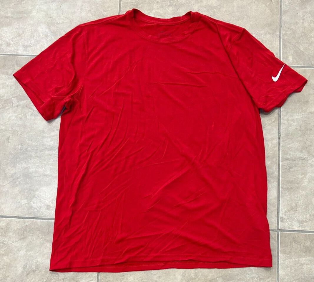 Nike Tee Dri-Fit Red Shirt w/ White Swoosh Adult S Small NEW Plain Blank
