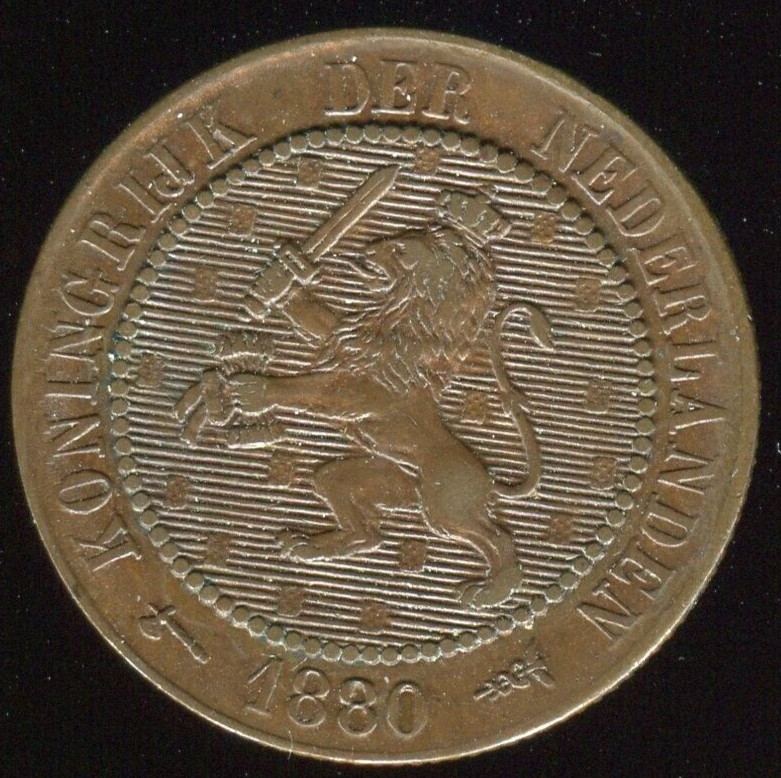 1880 Netherlands Dutch 2 1/2 Cent Circulated High Grade KM 108.1 Free Shipping