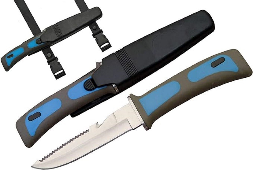 9" SCUBA Dive Master Knife & Sheath w/ Rubber Leg Straps - Diving Diver's - NEW