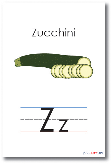 NEW LANGUAGE ARTS POSTER - The Letter Z - Zucchini Spelling - Alphabet  POSTER