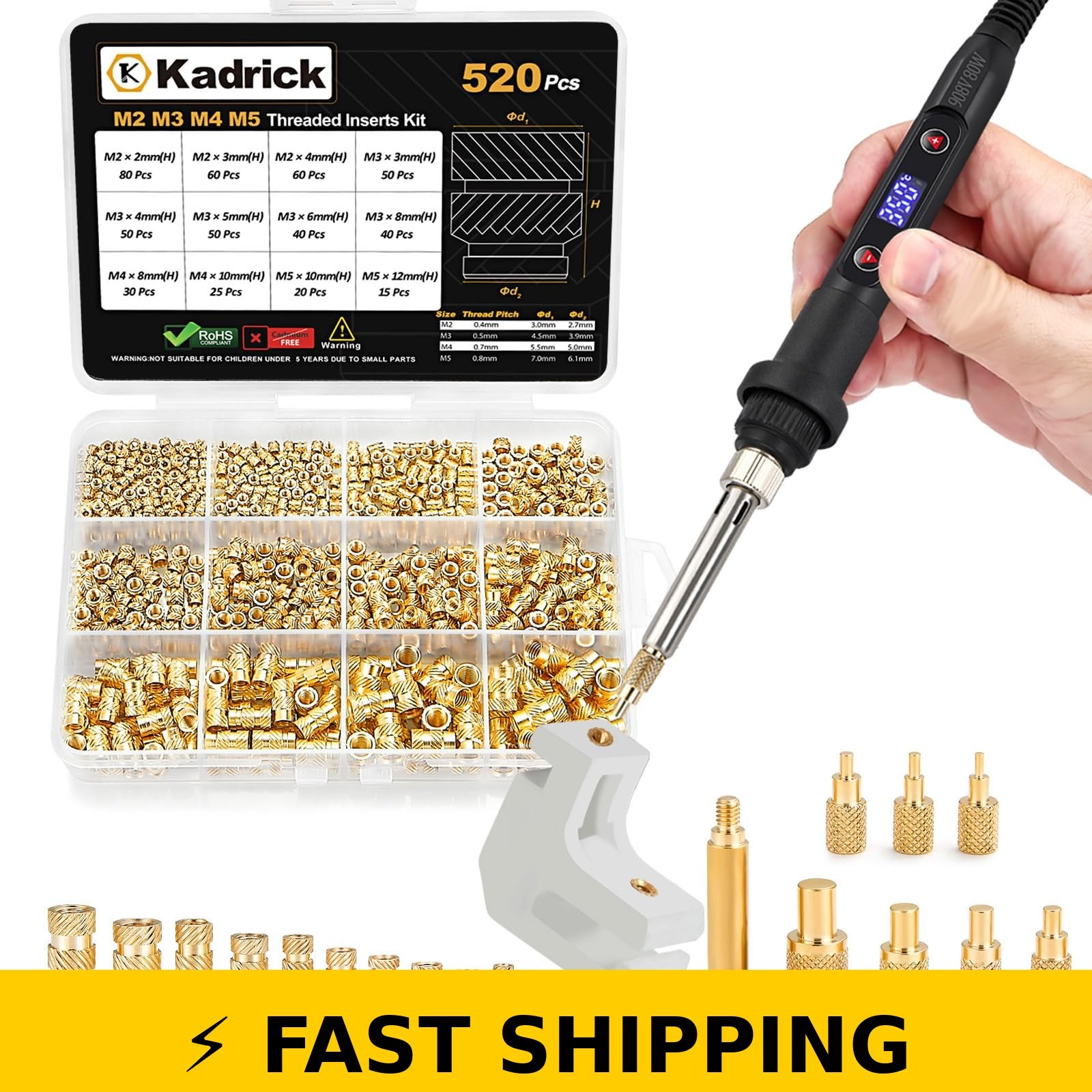 Kadrick 80W Soldering Iron Heat Set Insert Tool Kit for 3D Printing