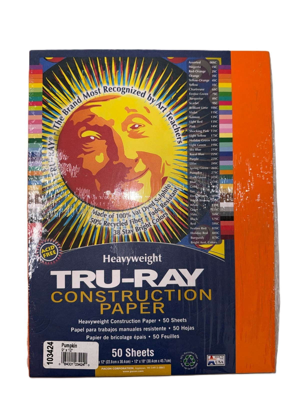 Tru-Ray Heavyweight Construction Paper, Pumpkin, 9" x 12", 2 PACKS of 50 Sheets
