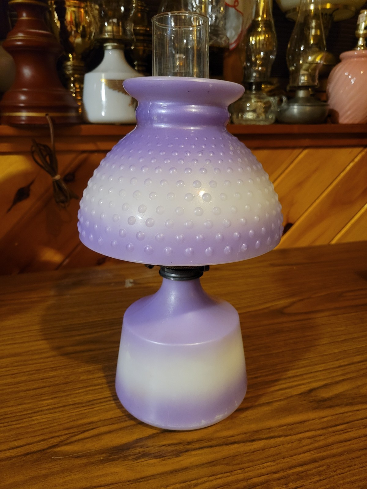 Purple Violet Ombre Milk Glass Oil Lamp Hobnail Vintage Retro Fade Blendo Dorset