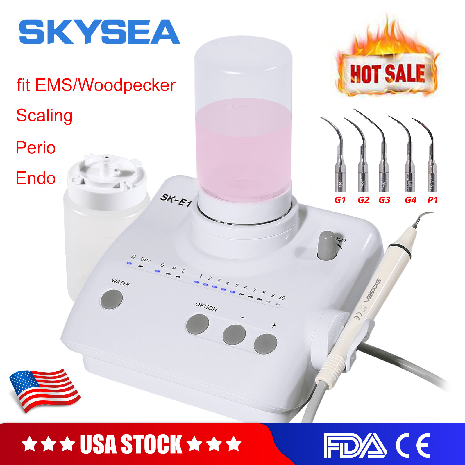 Dental Portable Ultrasonic Piezo Scaler 2*Bottles Fit EMS Cavitron Woodpecker CE