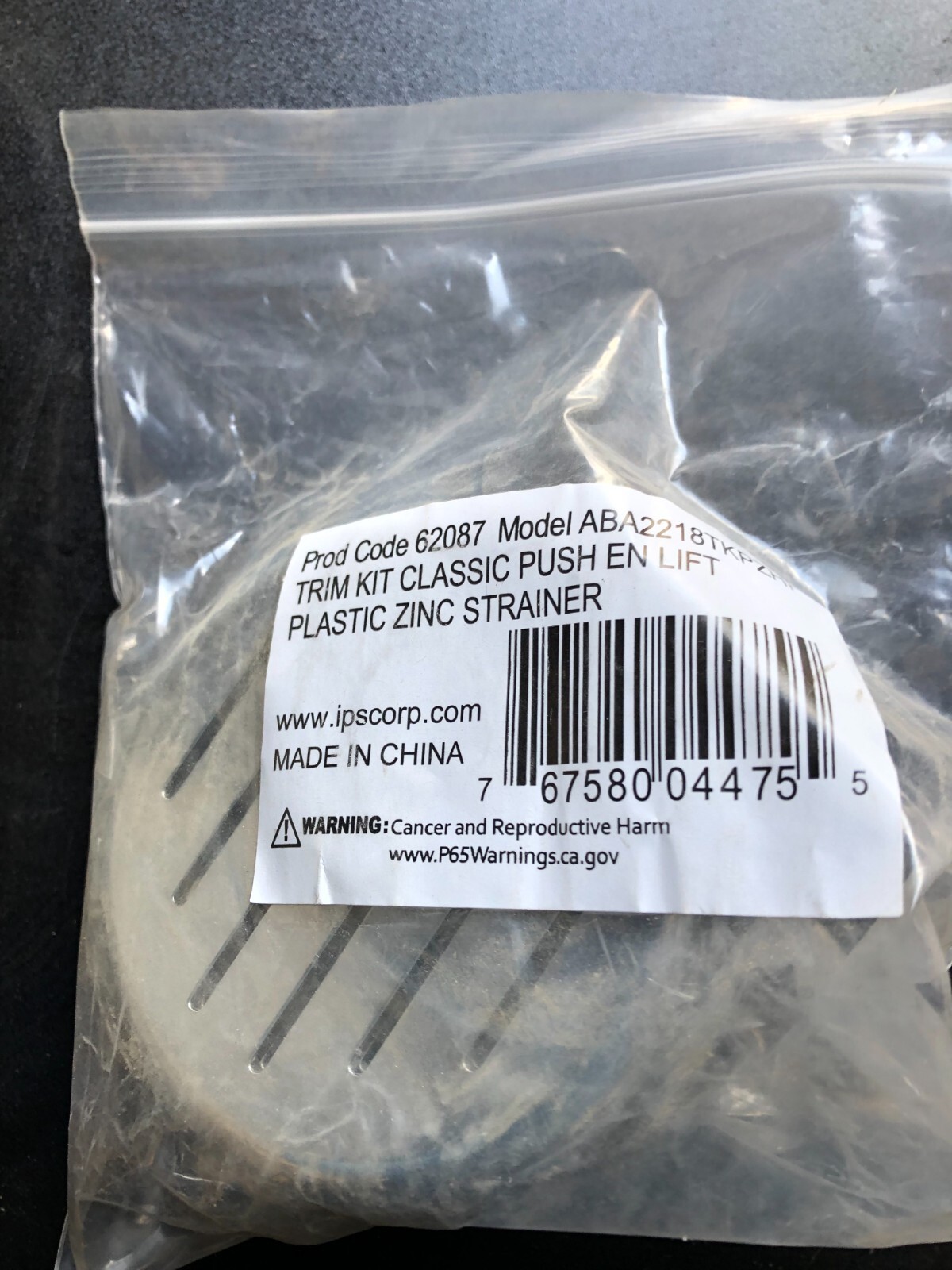 PRO CODE 62087 MODEL ABA2218TKPZHF TRIM CLASSIC PUSH EN LIFT PLASTIC ZINC STRAIN