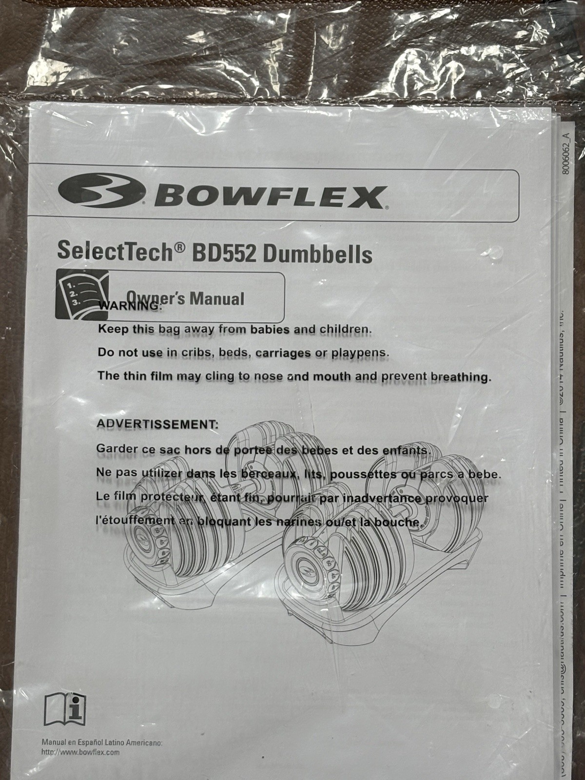 Bowflex Select Tech BD552 Dumbells OWNER'S MANUAL*FREE SHIPPING