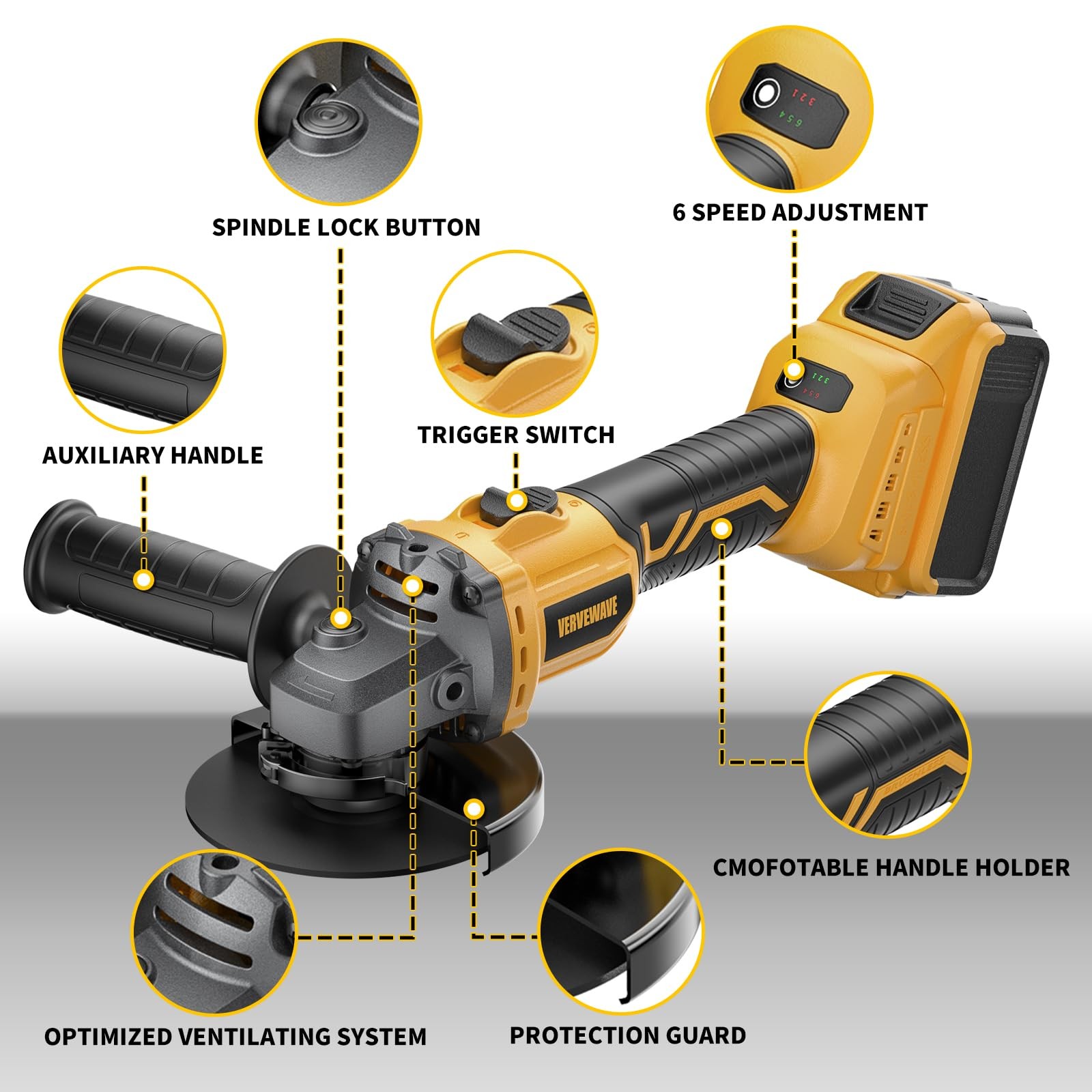 Cordless Angle Grinder 41/2 Inch Brushless Variable Speed Tool Only