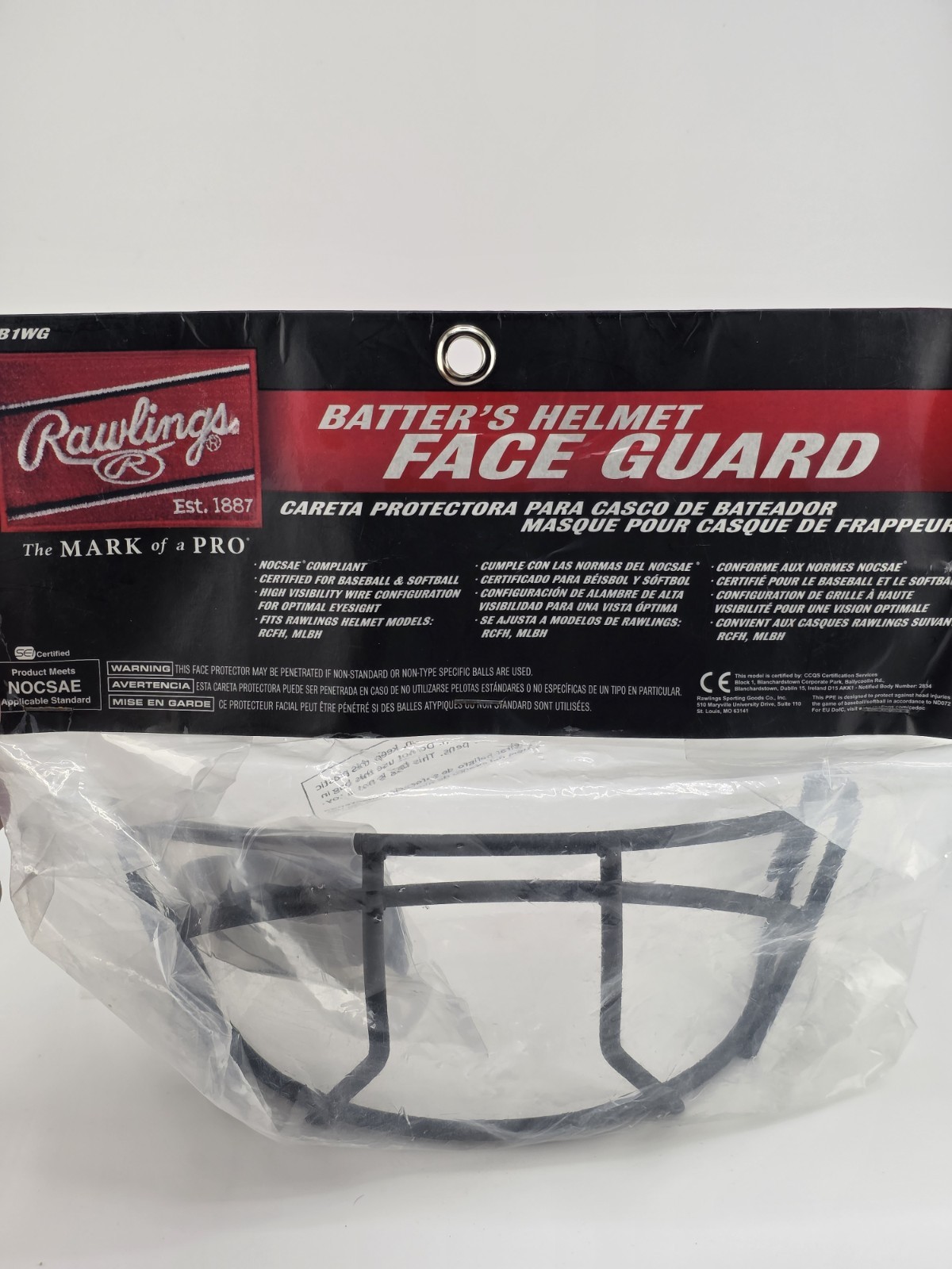 NEW Rawlings Baseball / Softball Batter's Helmet Face Guard BB1WG Black NOCSAE