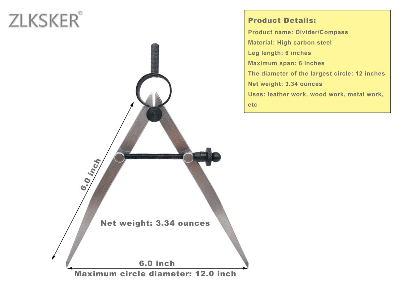 ZLKSKER 6 Inch Adjustable Lockable Steel Divider Wing Leather Compass