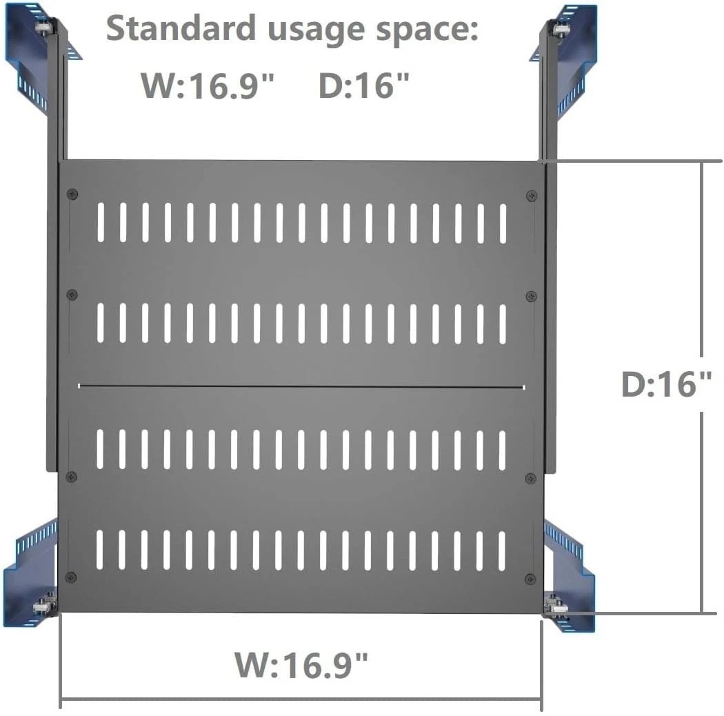 1U Vented 4-Post Adjustable Server Shelf- Universal Tray 16.5-29" Adjustable ...