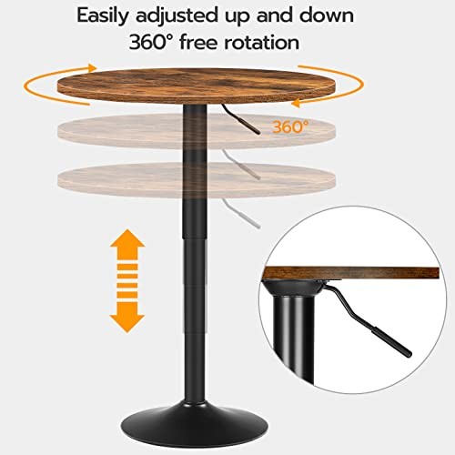 Bar Table, Height-Adjustable Round Pub Table 27-35.4 Inches 1 Rustic Brown