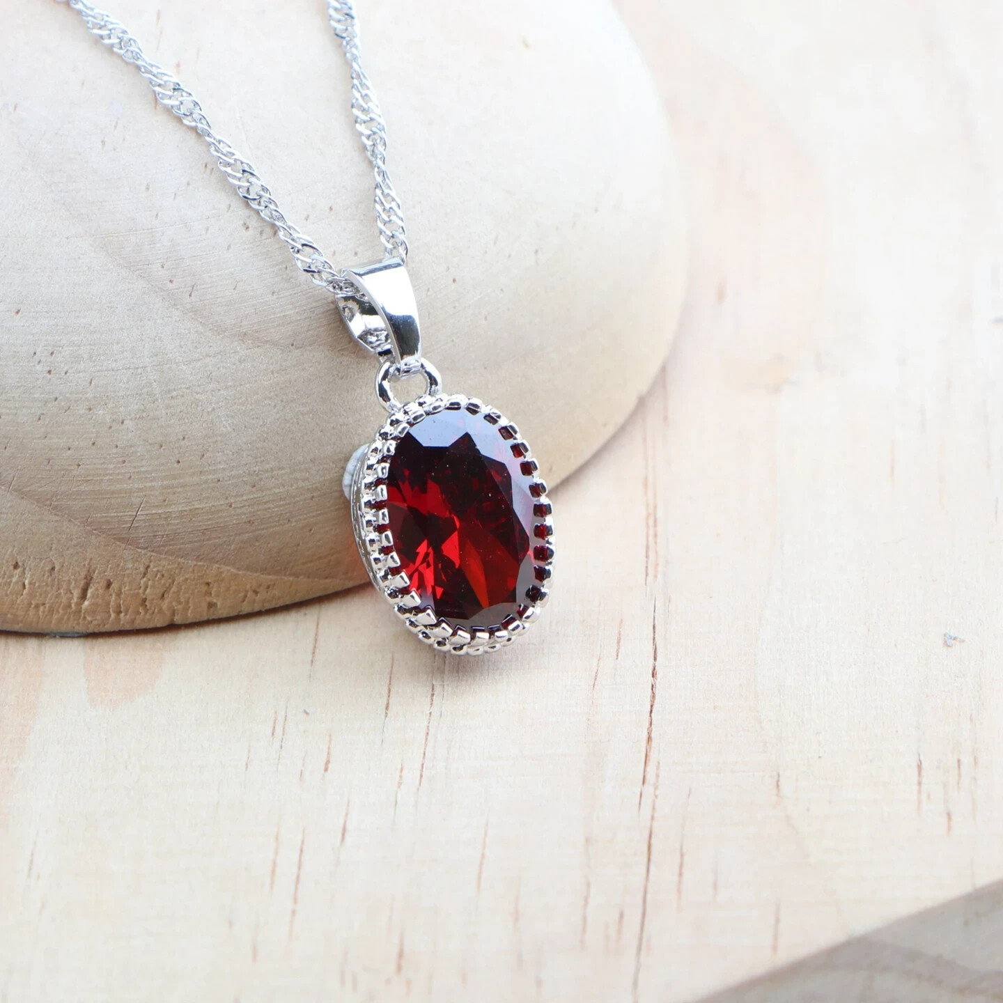 925 Silver CZ Oval Ruby Ring Earrings Bracelet Pendant Necklace Set