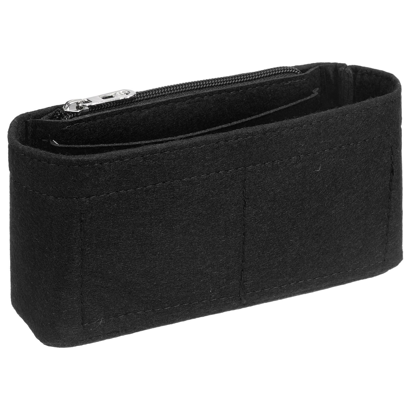 Purse Organizer Insert, Felt Handbag Shaper with Zipper, 7.5"x2"x4", Black