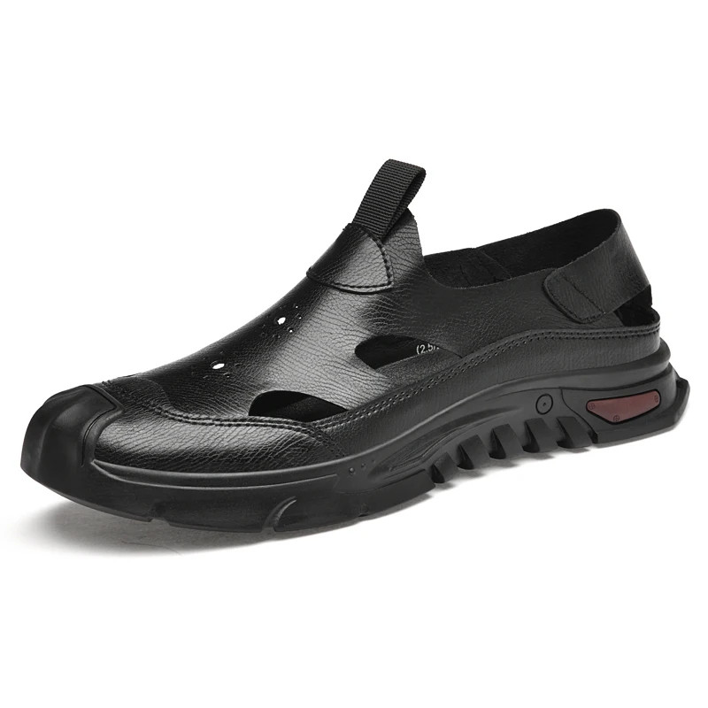 Men's Loafers Flat Walk Beach Shoes Hollow Out Leather Closed Toe Low-top Sandal