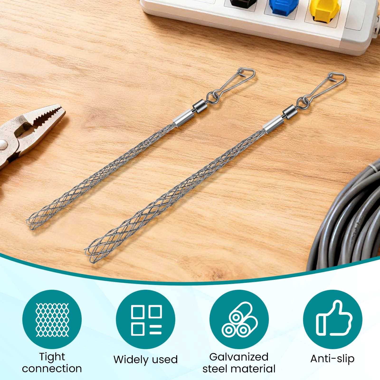 2 PCS Wire Pulling Grip Mesh Cable Pulls Metal Cable Puller Socks Wire Pullin...