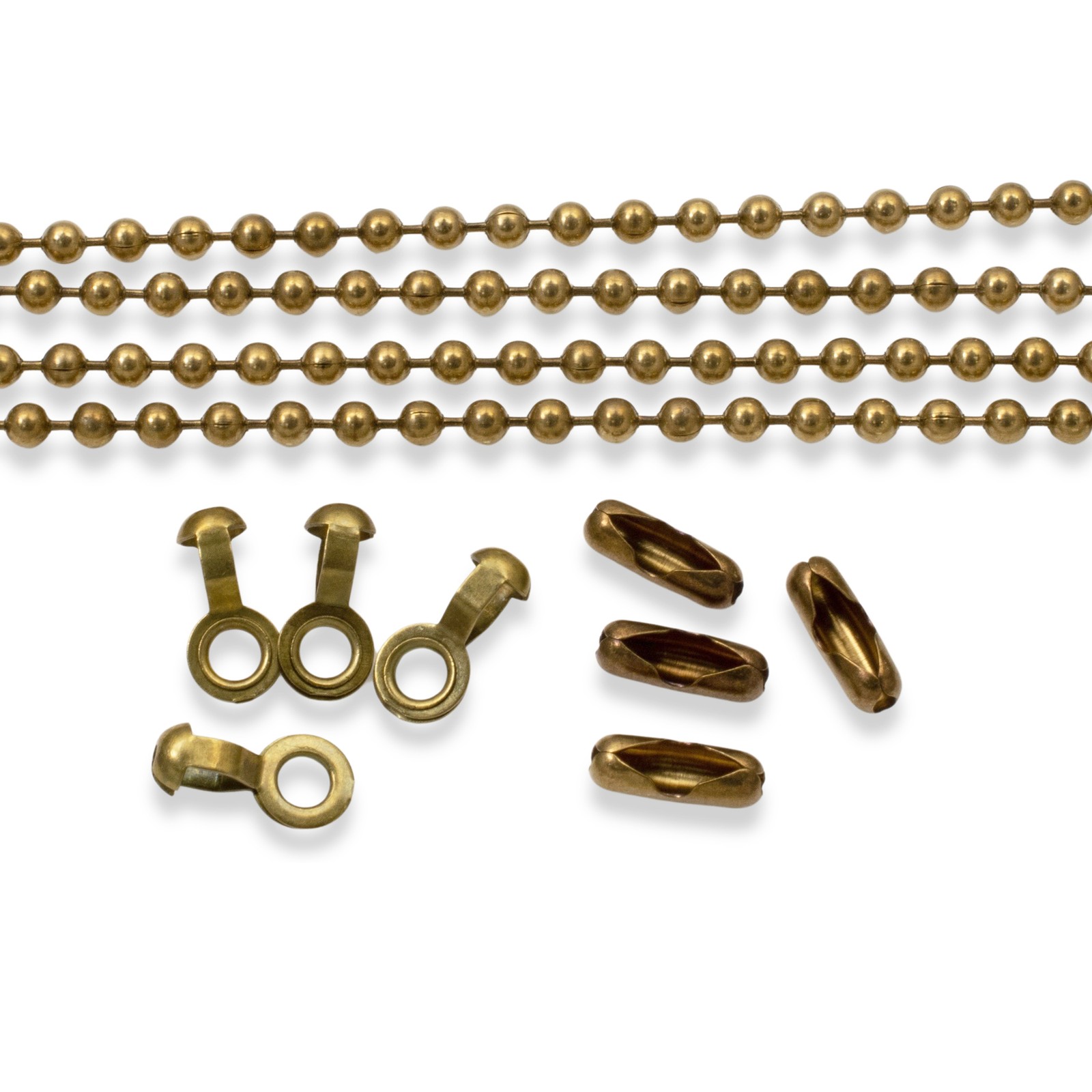 Antique Brass Make-Your-Own Ceiling Fan Pull Set, 4-Pack Ball Chain & Connectors
