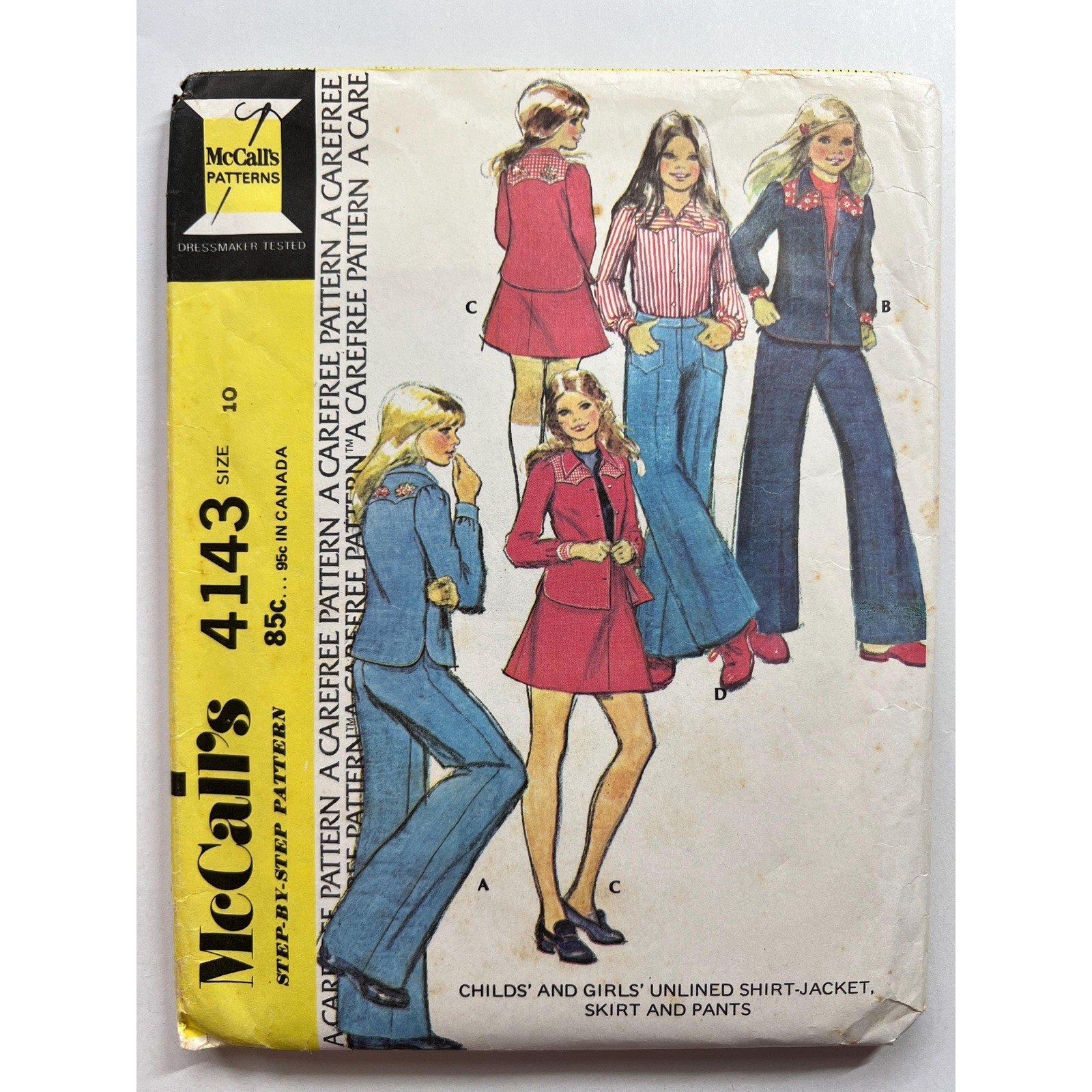 McCall' s Sewing Pattern 4143 Girls Unlined Shirt-Jacket Skirt & Pants Size 10