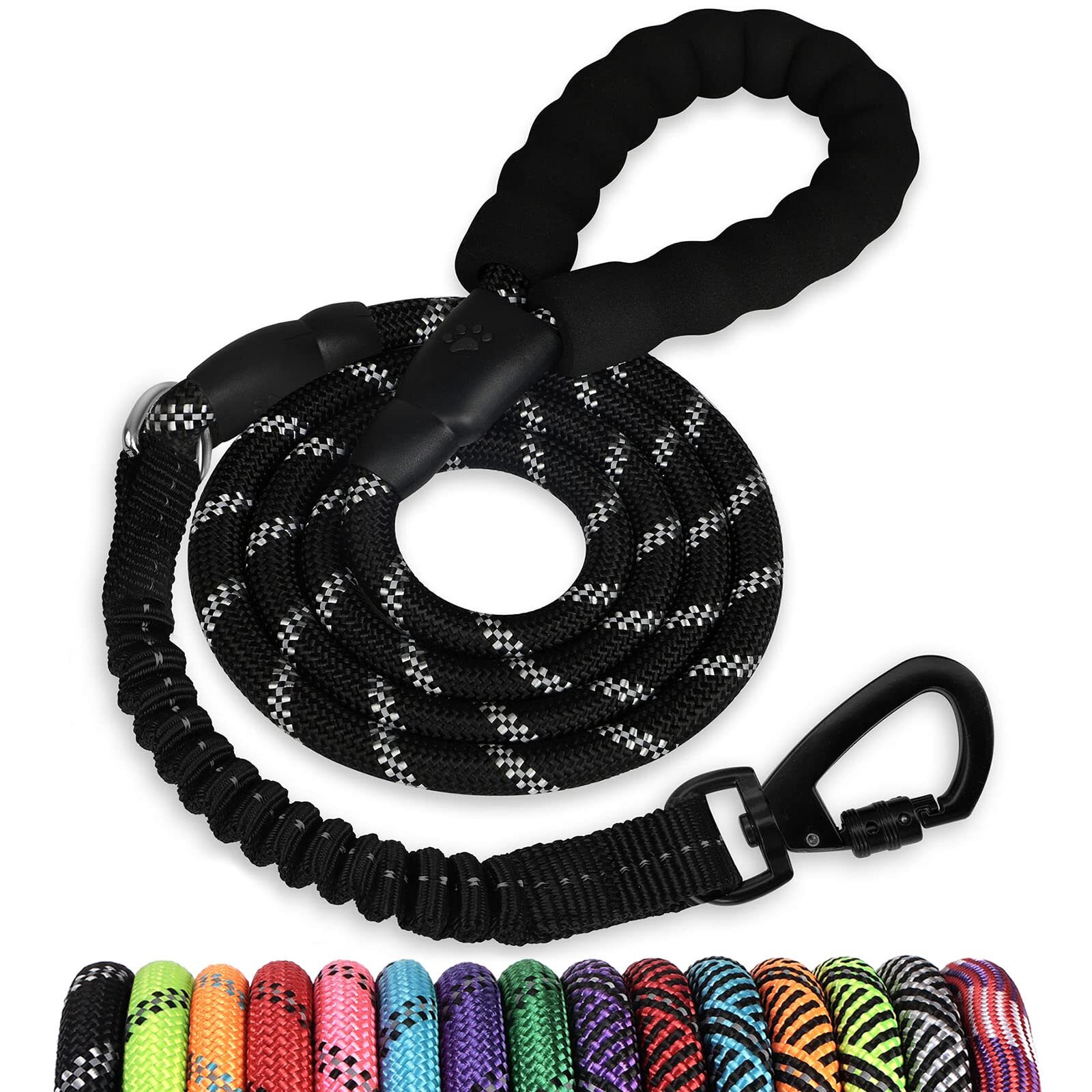 Rope Dog Leash 3 FT: Heavy Duty Leashes with Swivel Lockable Hook, Black