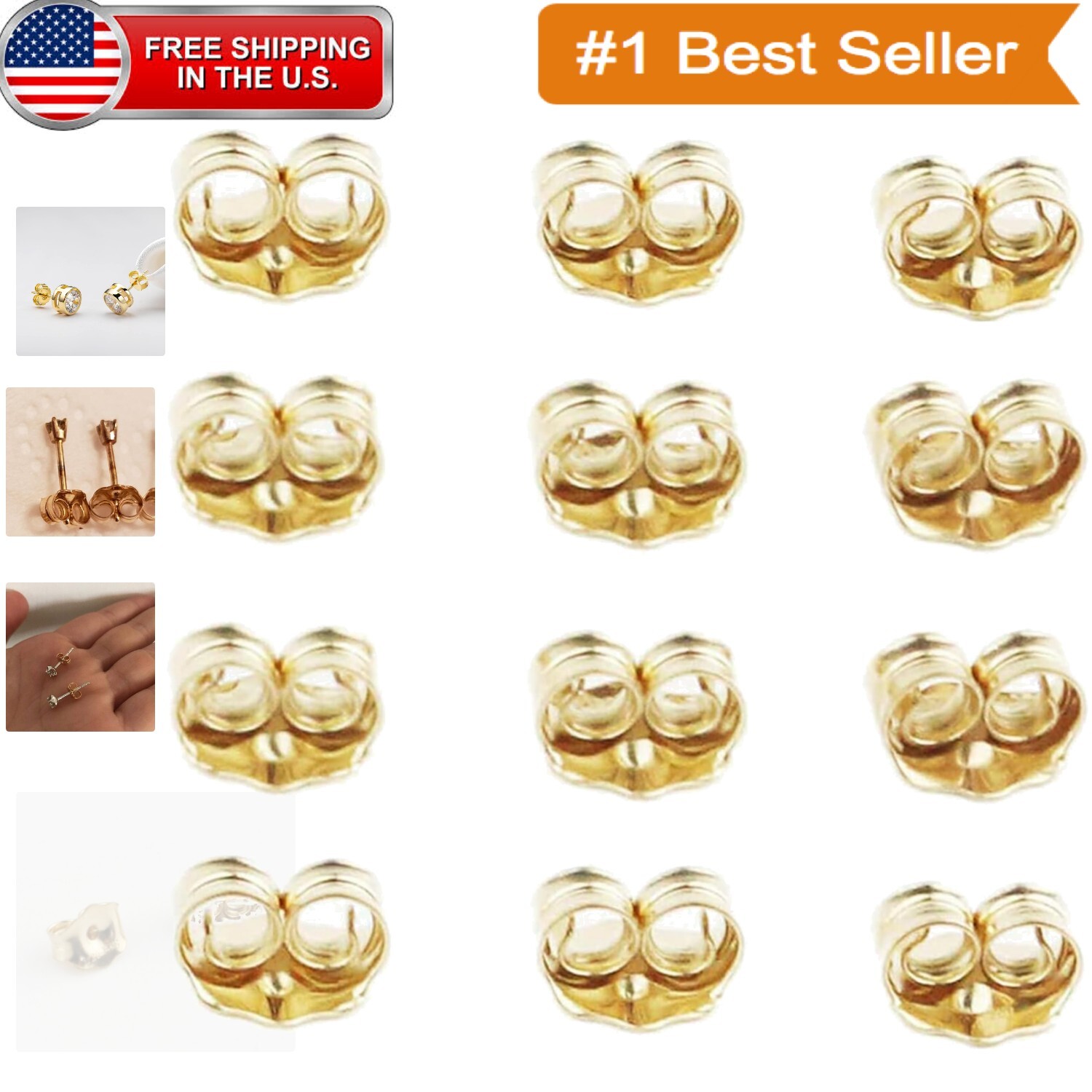 Luxurious 14K Gold Ear Locking Backs - Polished Finish for Stud Earrings