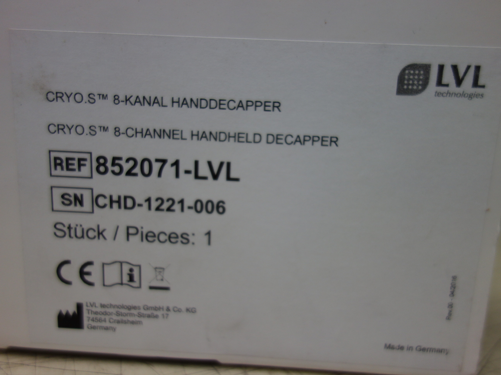 THOMAS LVL CRYO.S 8-CHANNEL HANDHELD DECAPPER 852071 CDC-8CH-XT-2