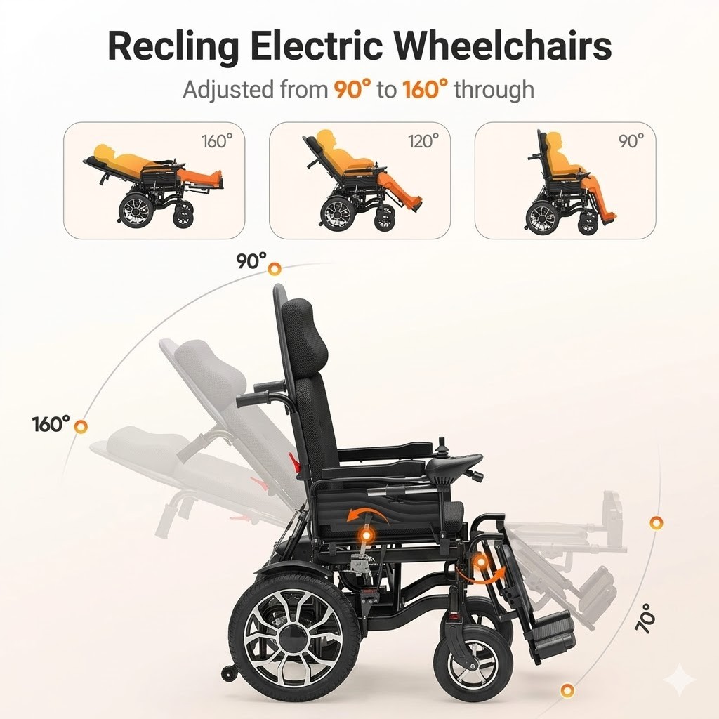 Quelith Reclining Foldable Electric Wheelchair Mobility Scooter For All Terrain