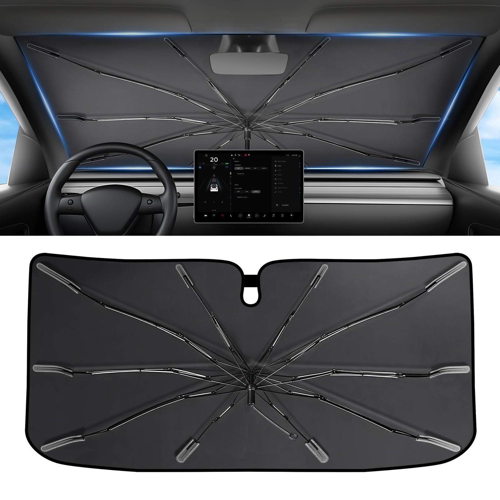 2026 for Tesla Model Y Model 3 Windshield Sun Shade Umbrella [7-Layer Vinyl C...