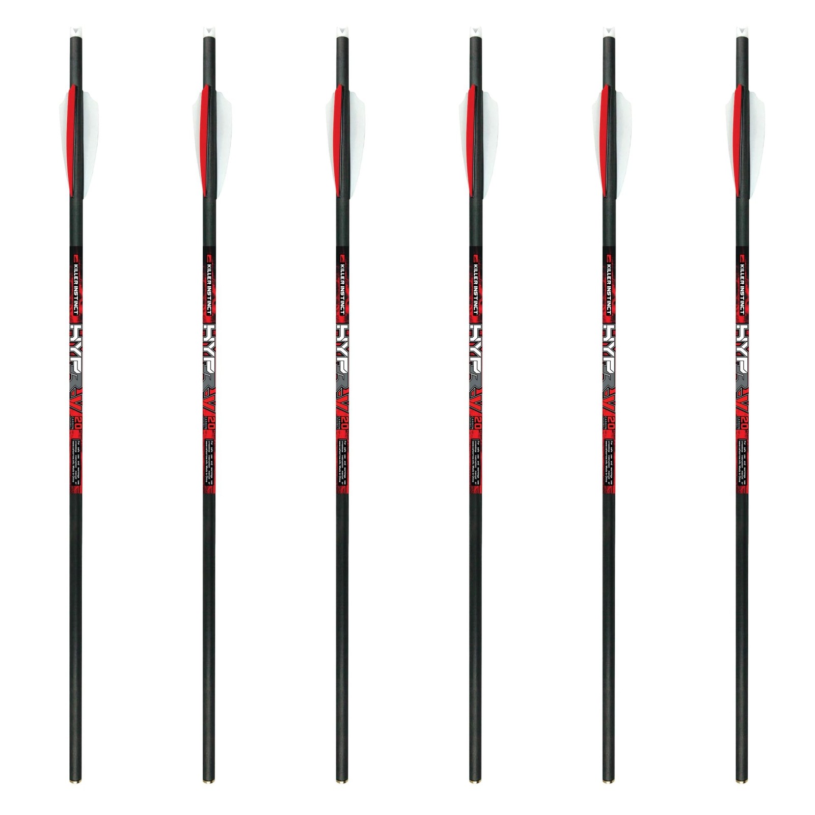 Killer Instinct Hypr-V 20" Crossbow Bolts 6-Pack - V-Track Nock System 390 Gr...
