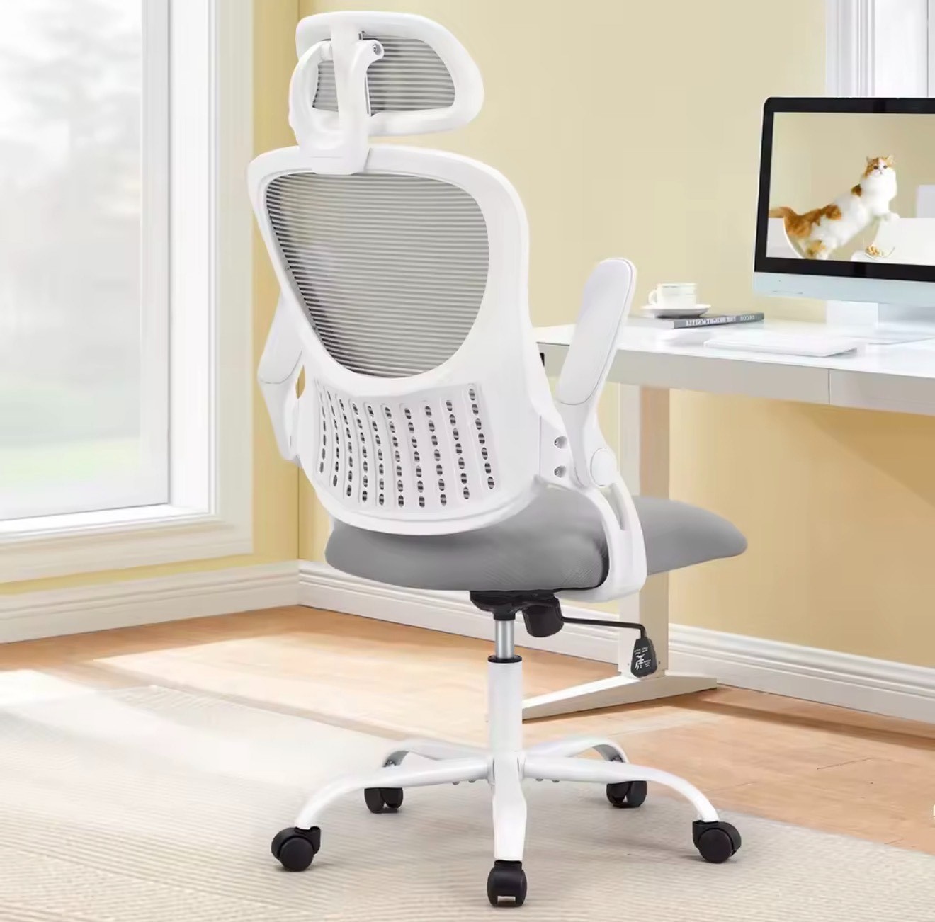 Ergonomic Mesh Office Chair w/ Headrest Flip-Up Arms Lumbar Support Computer Des