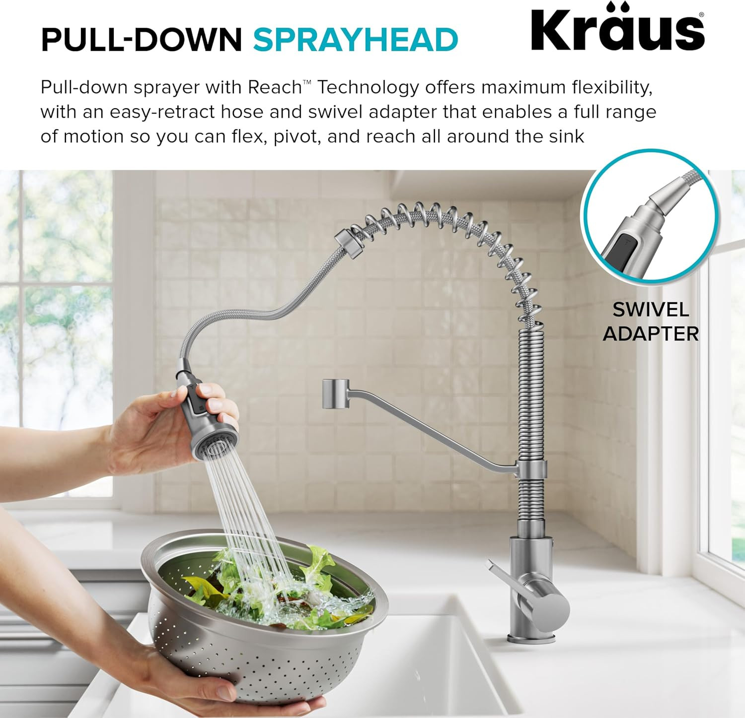 KRAUS Britt Spot-Free Stainless Steel 2-Function Pull-Down Kitchen Faucet