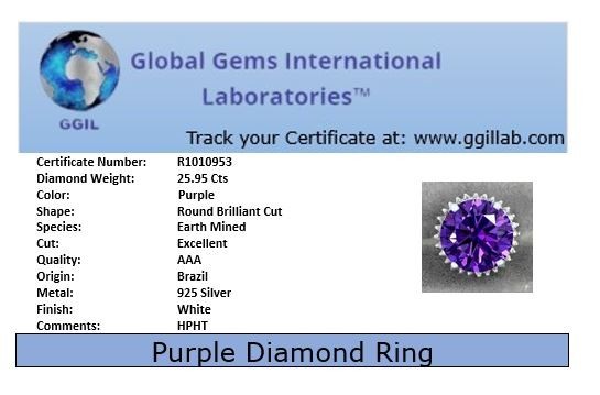 RARE 25.95 Ct Certified Purple Diamond Solitaire Ring-Great Luster, Tariffs FREE
