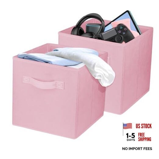 Pcs Storage Cubes, 10.5 Inch Collapsible Storage Bins, Fabric Foldable 2 Pink