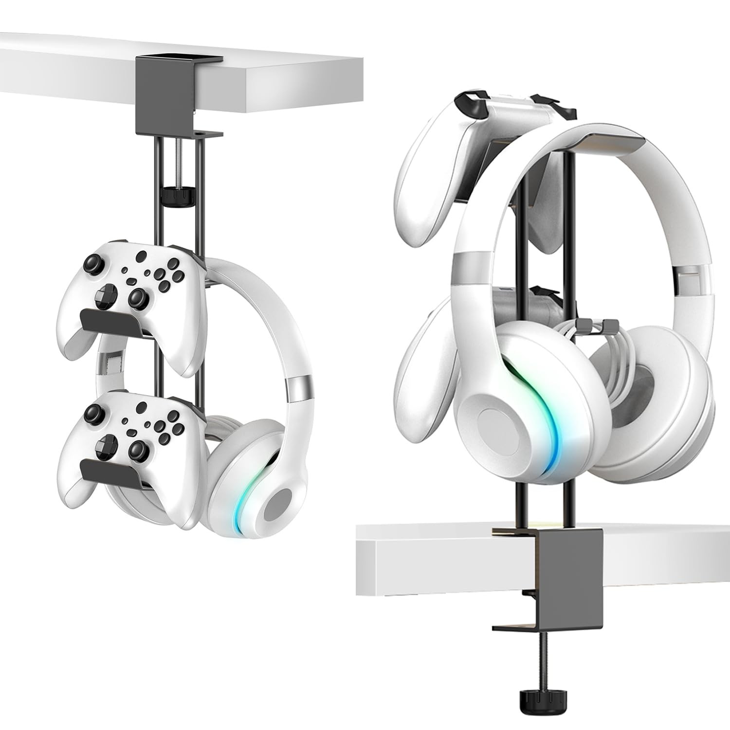TpeeTeek Headphone Stand with Controller Holder, Aluminum Under Desk silver